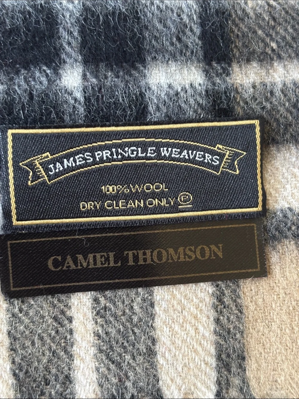 Wool Plaid Fringed Scarf made in Scotland - Camel Thomson Tartan